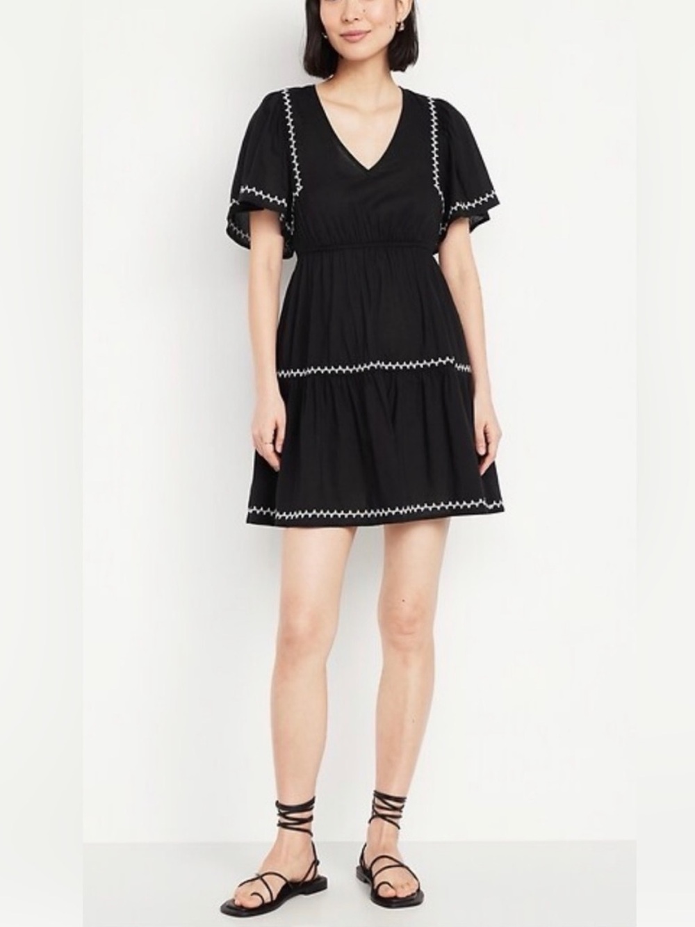 Old Navy Black Embroidered Stitched Casual Summer Dress Size XL
